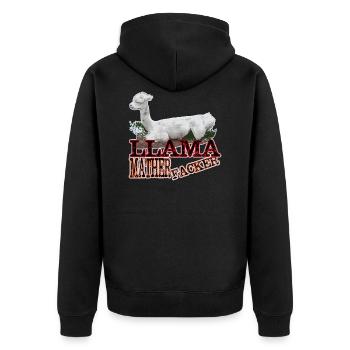 Llama - Unisex Premium Organic Zip Hoodie - black - Back - Nico (187cm)