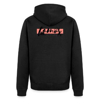 Logo famos et étrange rose - Veste à capuche bio Premium Unisexe - noir - Dos - Nico (187cm)