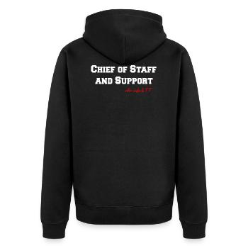 Chief of Staff and support TT Reitsport Pferd - Unisex Premium Bio Zip Hoodie - Schwarz - Hinten - Nico (187cm)
