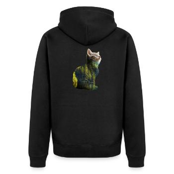 Doppelbelichtung Tiere Katze Natur - Geschenkidee - Unisex Premium Bio Zip Hoodie - Schwarz - Hinten - Nico (187cm)