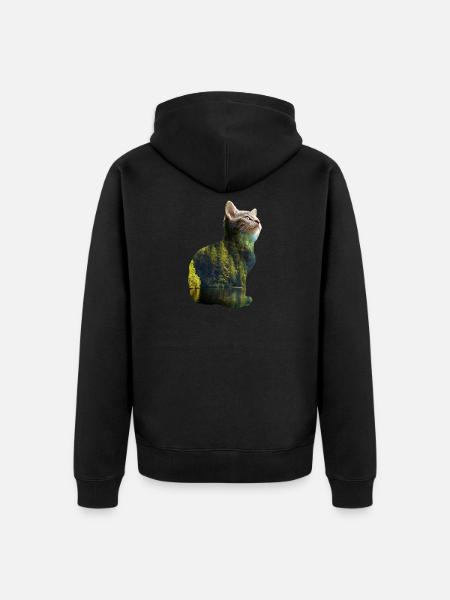 Double Exposure Animals Cat Nature - Gift Idea - Unisex Premium Organic Zip Hoodie - black