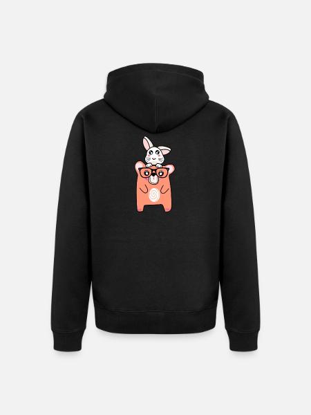 ours cool et lapin mignon - Veste à capuche bio Premium Unisexe - noir