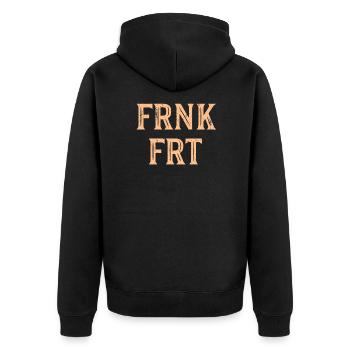 Frankfurt Geschenk - Unisex Premium Bio Zip Hoodie - Schwarz - Hinten - Nico (187cm)
