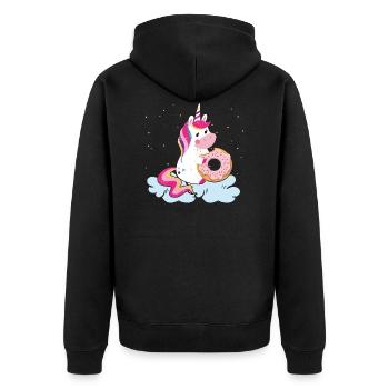 Little unicorn gleefully eats a donut - Unisex Premium Organic Zip Hoodie - black - Back - Nico (187cm)
