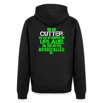 Cutter schneiden Beruf Film Spruch lustig - Unisex Premium Bio Zip Hoodie - Schwarz - Hinten - Nico (187cm)