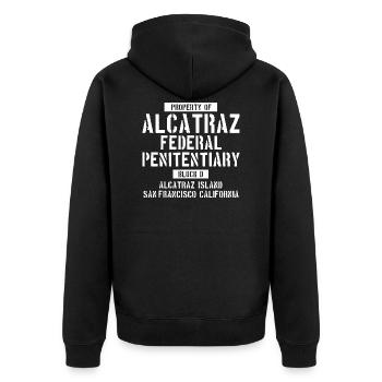 Alcatraz - California - State Prision - The Rock - Unisex Premium Bio Zip Hoodie - Schwarz - Hinten - Nico (187cm)