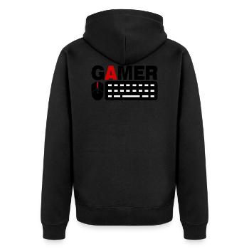 PC Gamer Computer Gaming - Unisex Premium Bio Zip Hoodie - Schwarz - Hinten - Nico (187cm)