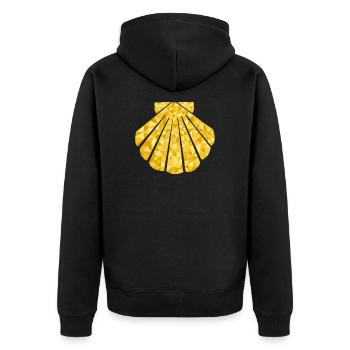 Jakobsweg Jakobsmuschel desing Polygon shirt - Unisex Premium Bio Zip Hoodie - Schwarz - Hinten - Nico (187cm)