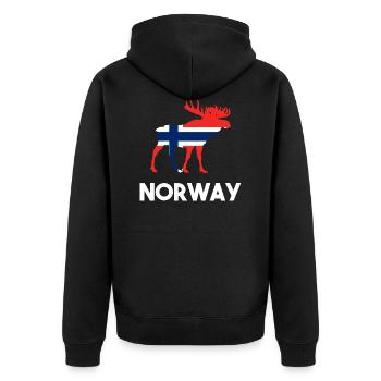 Norwegen Flagge Elch - Unisex Premium Bio Zip Hoodie - Schwarz - Hinten - Nico (187cm)