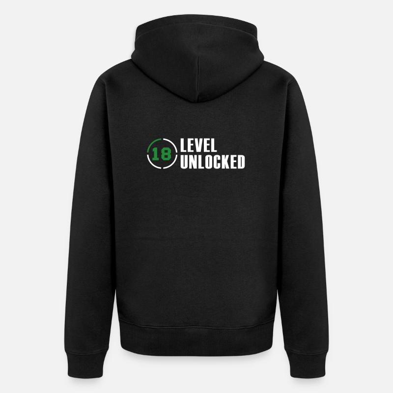 18 Level Unlocked Nerd Geschenk - Unisex Premium Bio Zip Hoodie - Schwarz