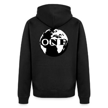 ONE WORLD - Unisex Premium Bio Zip Hoodie - Schwarz - Hinten - Nico (187cm)