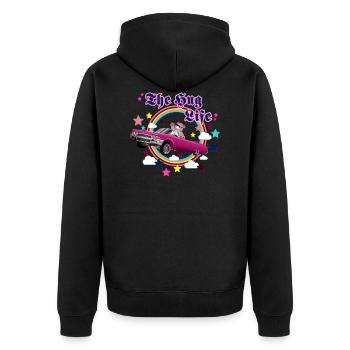 Das Umarmungsleben 2019 - Unisex Premium Bio Zip Hoodie - Schwarz - Hinten - Nico (187cm)