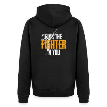 Prima Zusammenstellung zwischen Karate und Rocky - Unisex Premium Bio Zip Hoodie - Schwarz - Hinten - Nico (187cm)