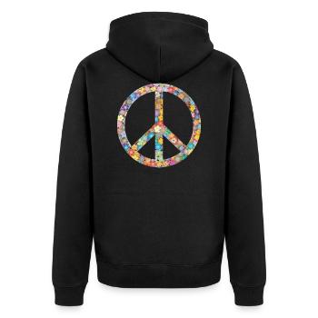 Peace Symbol Blumen - Unisex Premium Bio Zip Hoodie - Schwarz - Hinten - Nico (187cm)