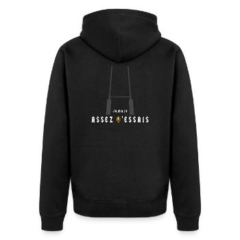 ICH KANN NICHT GENUG VERSUCHEN. - Wortspiele - Unisex Premium Bio Zip Hoodie - Schwarz - Hinten - Nico (187cm)
