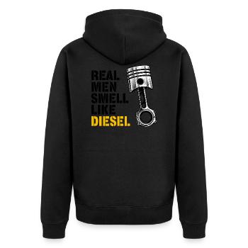 Real Men Smell Like Diesel | Amateurs de voitures - Veste à capuche bio Premium Unisexe - noir - Dos - Nico (187cm)