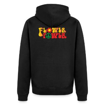Peace Weltfrieden Flower Power Geschenk 70er Love - Unisex Premium Bio Zip Hoodie - Schwarz - Hinten - Nico (187cm)