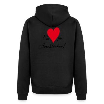 Ein Herz für Arschlöcher - Unisex Premium Bio Zip Hoodie - Schwarz - Hinten - Nico (187cm)