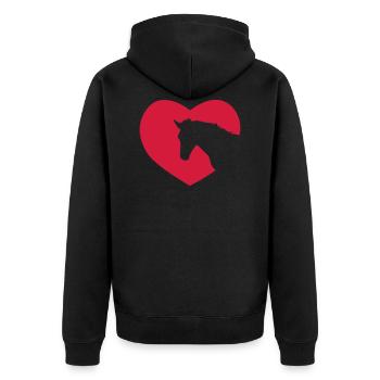 PFERD LIEBE MIT HERZ Geschenk - Unisex Premium Bio Zip Hoodie - Schwarz - Hinten - Nico (187cm)