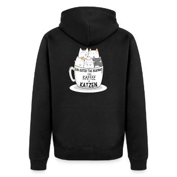 Kaffee und Katzen Coffee and Cats Geschenkidee - Unisex Premium Bio Zip Hoodie - Schwarz - Hinten - Nico (187cm)