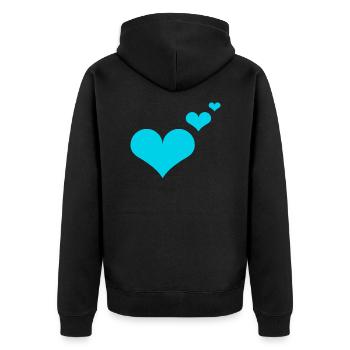 Herzen blau Geschenkidee - Unisex Premium Bio Zip Hoodie - Schwarz - Hinten - Nico (187cm)