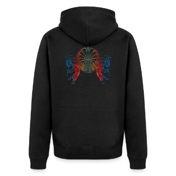 Kokopelli Duo - Man In The Maze - Red Blue - Unisex Premium Bio Zip Hoodie - Schwarz - Hinten - Nico (187cm)