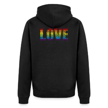 LGBT Queer Pride CSD Word Cloud LOVE Gay Queer Bi - Unisex Premium Bio Zip Hoodie - Schwarz - Hinten - Nico (187cm)
