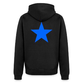 Blauer Stern - Unisex Premium Bio Zip Hoodie - Schwarz - Hinten - Nico (187cm)