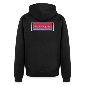 Saved by grace - Unisex Premium Bio Zip Hoodie - Schwarz - Hinten - Nico (187cm)