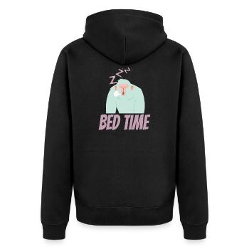 Bed Time, Schlafenszeit - Unisex Premium Bio Zip Hoodie - Schwarz - Hinten - Nico (187cm)