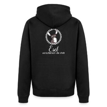 Esel verschönern die Welt - Unisex Premium Bio Zip Hoodie - Schwarz - Hinten - Nico (187cm)