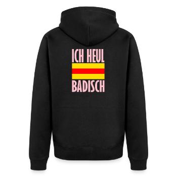 Ich heul Badisch Mädchen rosa - Unisex Premium Bio Zip Hoodie - Schwarz - Hinten - Nico (187cm)