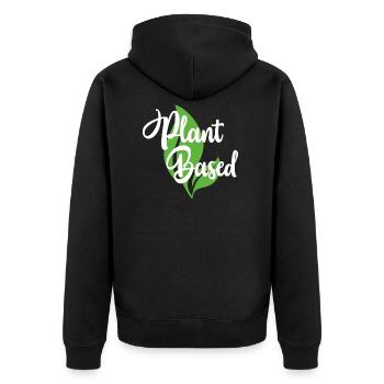 Plant Based Felischfrei Gesund Geschenk - Unisex Premium Bio Zip Hoodie - Schwarz - Hinten - Nico (187cm)