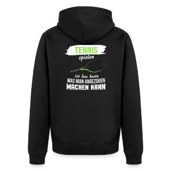 Lustige Sprüche Tennis Tennisspieler Geschenk - Unisex Premium Bio Zip Hoodie - Schwarz - Hinten - Nico (187cm)