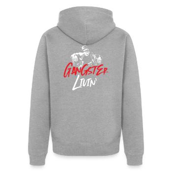 gangster leben - Unisex Premium Bio Zip Hoodie - Grau meliert - Hinten - Nico (187cm)