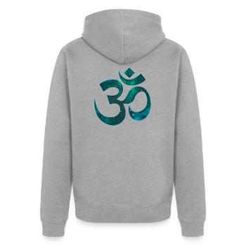 Goa Om Psytrance Psychedelic Geschenk - Unisex Premium Bio Zip Hoodie - Grau meliert - Hinten - Nico (187cm)