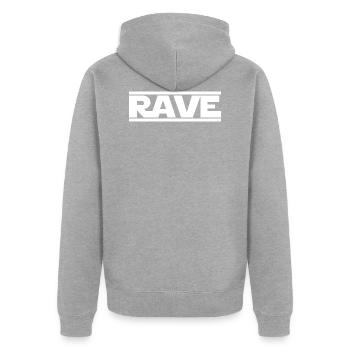 Rave - Unisex Premium Bio Zip Hoodie - Grau meliert - Hinten - Nico (187cm)