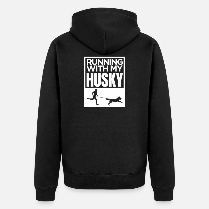 running with my husky - Unisex Premium Bio Zip Hoodie - Schwarz