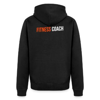 fitness coach blue and black - Unisex Premium Organic Zip Hoodie - black - Back - Nico (187cm)