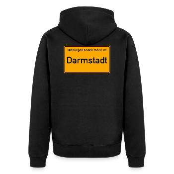 Darmstadt Ortsschild - Unisex Premium Bio Zip Hoodie - Schwarz - Hinten - Nico (187cm)