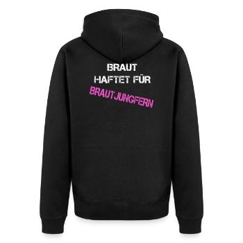 Braut | Brautjungfern | Junggesellenabschied - Unisex Premium Bio Zip Hoodie - Schwarz - Hinten - Nico (187cm)
