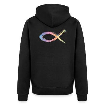 jesus fisch symbol bunt - Unisex Premium Bio Zip Hoodie - Schwarz - Hinten - Nico (187cm)