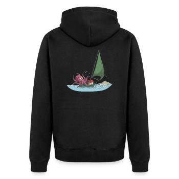 Segelboot Segeln mit Krake Geschenk - Unisex Premium Bio Zip Hoodie - Schwarz - Hinten - Nico (187cm)