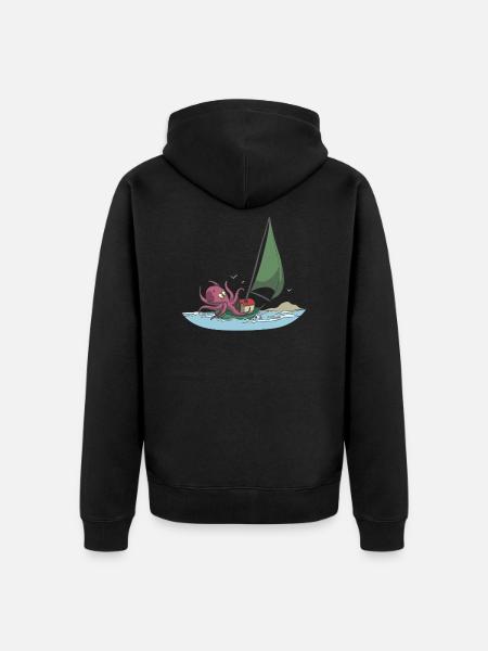 Sailboat Sailing with Octopus Gift - Unisex Premium Organic Zip Hoodie - black