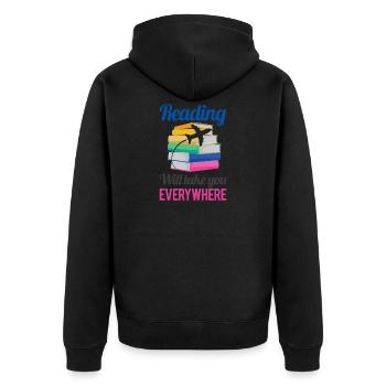 Lesen bringt dich überall hin andere Welt Hobby - Unisex Premium Bio Zip Hoodie - Schwarz - Hinten - Nico (187cm)