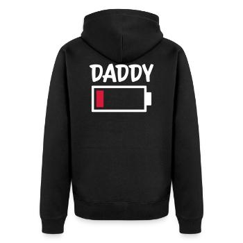 Daddy - Battery low - Unisex Premium Bio Zip Hoodie - Schwarz - Hinten - Nico (187cm)