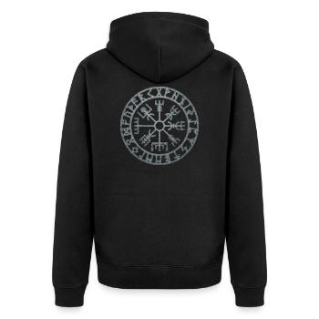 Vegvisir Kompass Rune Wikinger - Unisex Premium Bio Zip Hoodie - Schwarz - Hinten - Nico (187cm)