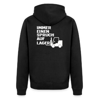 Immer einen Spruch auf Lager - Unisex Premium Bio Zip Hoodie - Schwarz - Hinten - Nico (187cm)