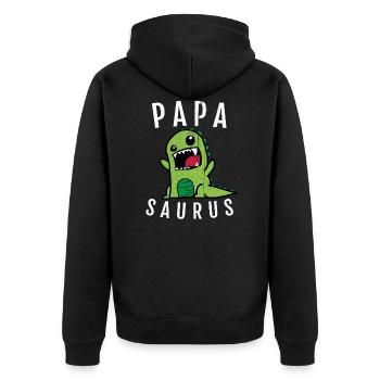 Papa Papasaurus - Unisex Premium Bio Zip Hoodie - Schwarz - Hinten - Nico (187cm)