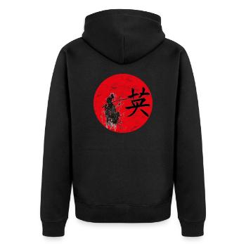 Mut Japanische Kunst - Unisex Premium Bio Zip Hoodie - Schwarz - Hinten - Nico (187cm)